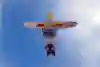 Max Manow wingsuiting to meet Luke Aikins flying his experimental plane above during the Endless Skydive project on the Navajo Nation in northern Arizona, USA on November 11, 2024. 